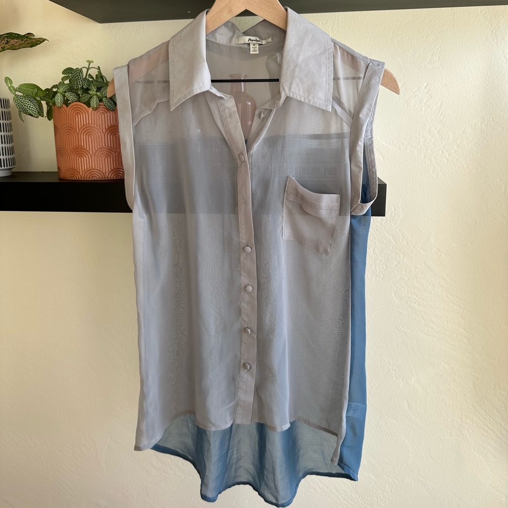 Gray and blue sheer top